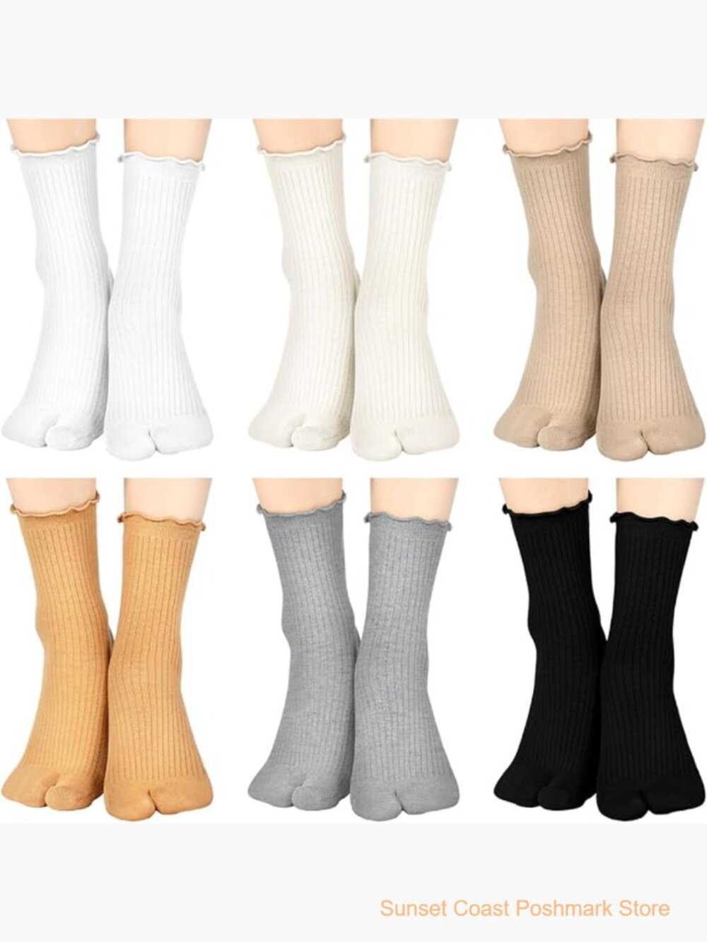Cotton Split Toe Tabi Socks Athletic Crew Length Unisex